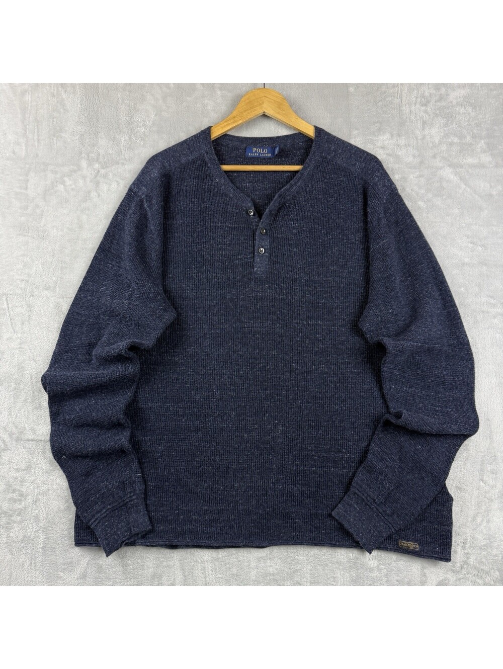 Polo Ralph Lauren Mens Long Sleeve Waffle Henley Shirt Size L Textured Heritage